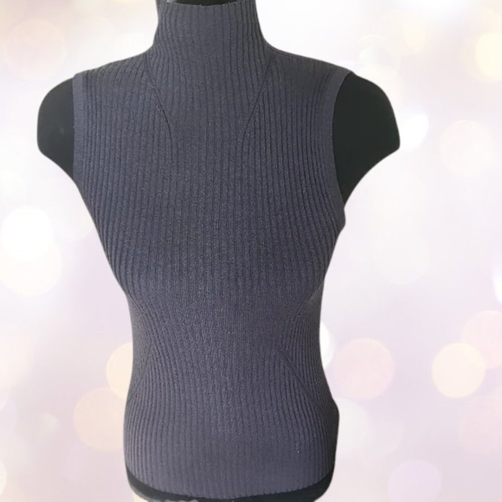 Purple Ribbed Sleeveless Turtleneck Top